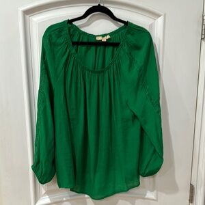 Green Pleated Long Sleeve Blouse